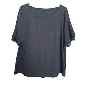 Talbots Plus Black Textured Lace-Trim Sleeves Knit Top Size 2X